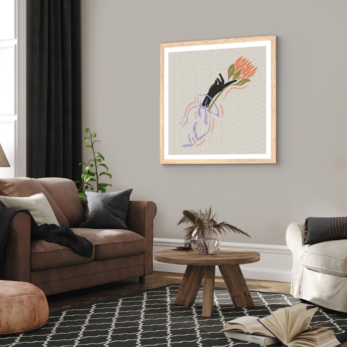 Poster în ramă de stejar deschis - Atingere surorială - 60x60 cm