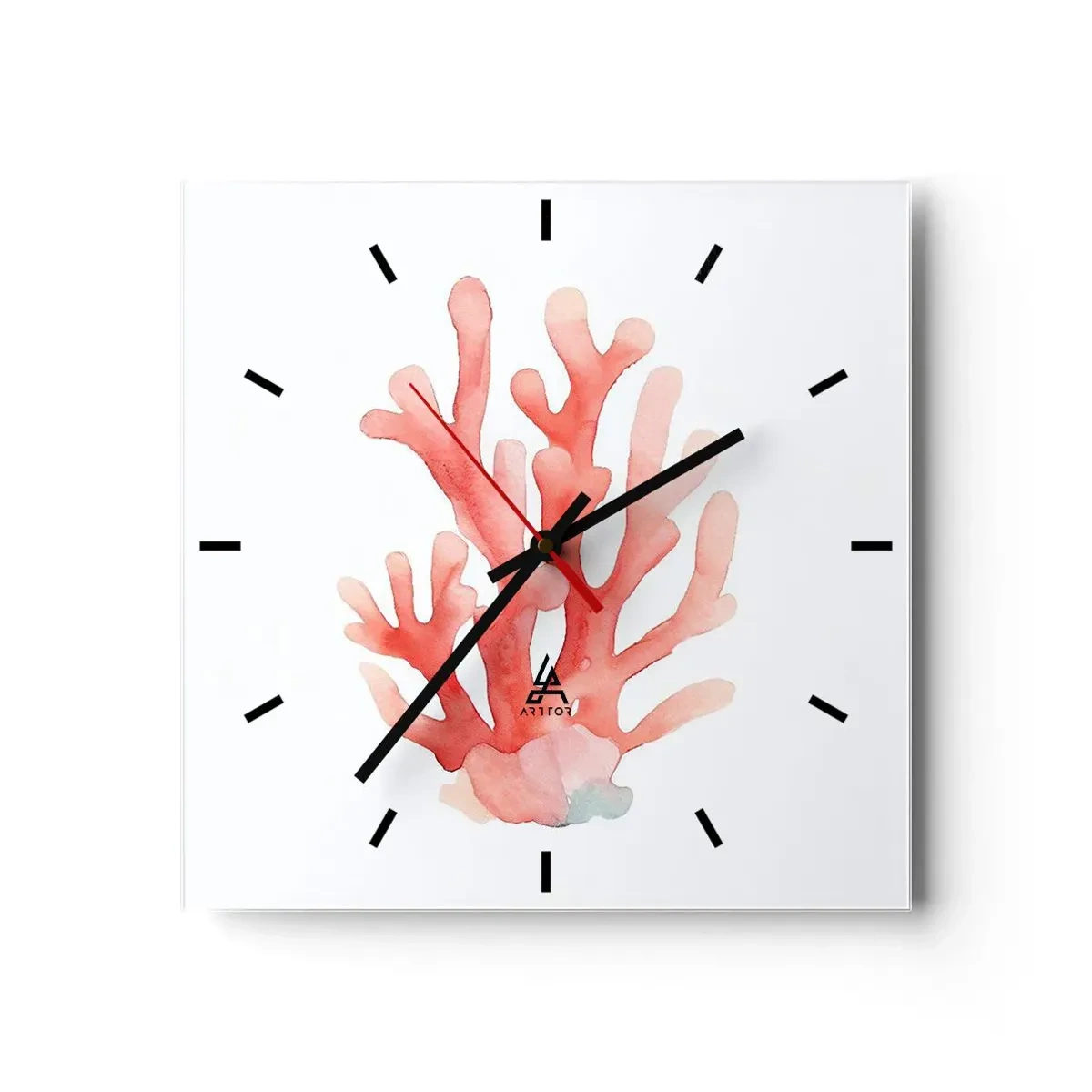 Ceas de perete - Ceas pe sticlă - Culoare de coral - 40x40 cm