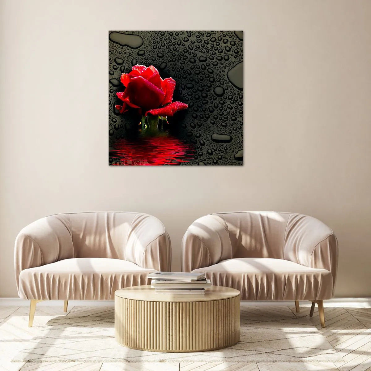 Tablou pe sticlă - Roșu și negru - 30x30 cm