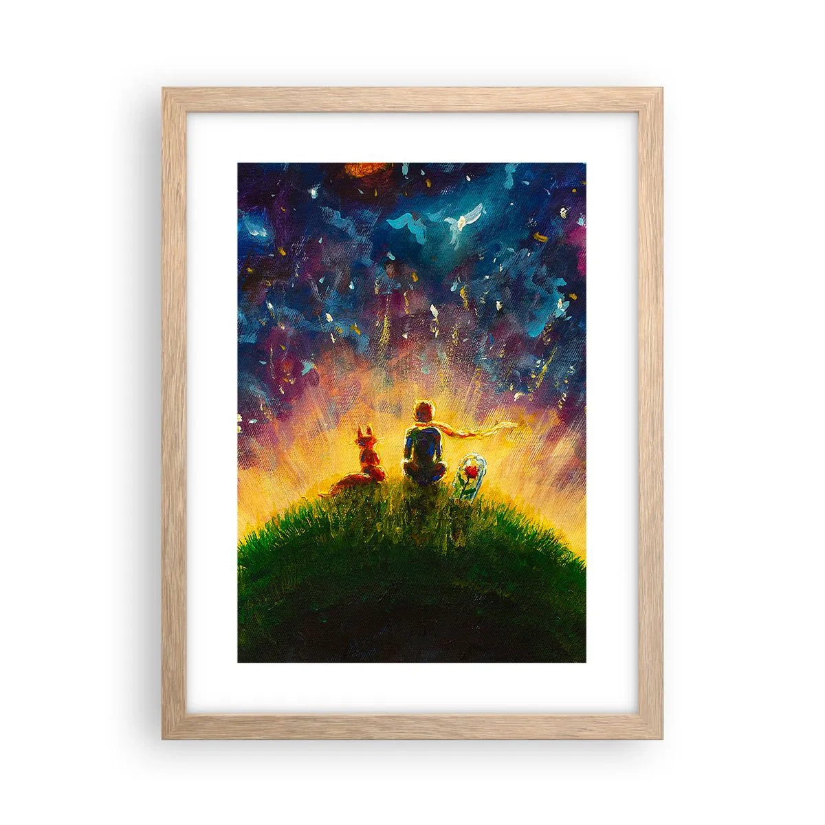Poster în ramă de stejar deschis - Dragoste și prietenie - întreaga lume - 30x40 cm