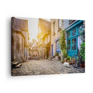 Tablou pe pânză Canvas - O stradă fermecătoare cu pavaj de piatră în lumina soarelui - 70x50cm - Fantoma albă a orașului - Decorațiune modernă pentru perete pentru living și dormitor ARTTOR