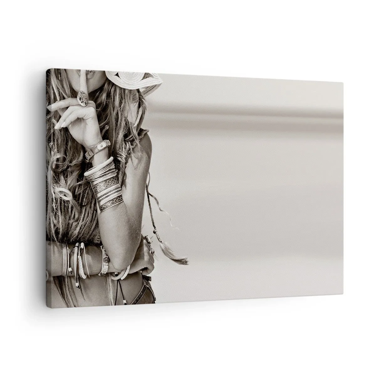 Tablou pe pânză Canvas - Portretul unei femei boho cu bijuterii - 70x50cm - Ca o fată - Decorațiune modernă pentru perete pentru living și dormitor ARTTOR