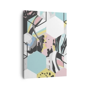 Tablou pe pânză - Hexagoane și cuburi în șase culori - 50x70 cm