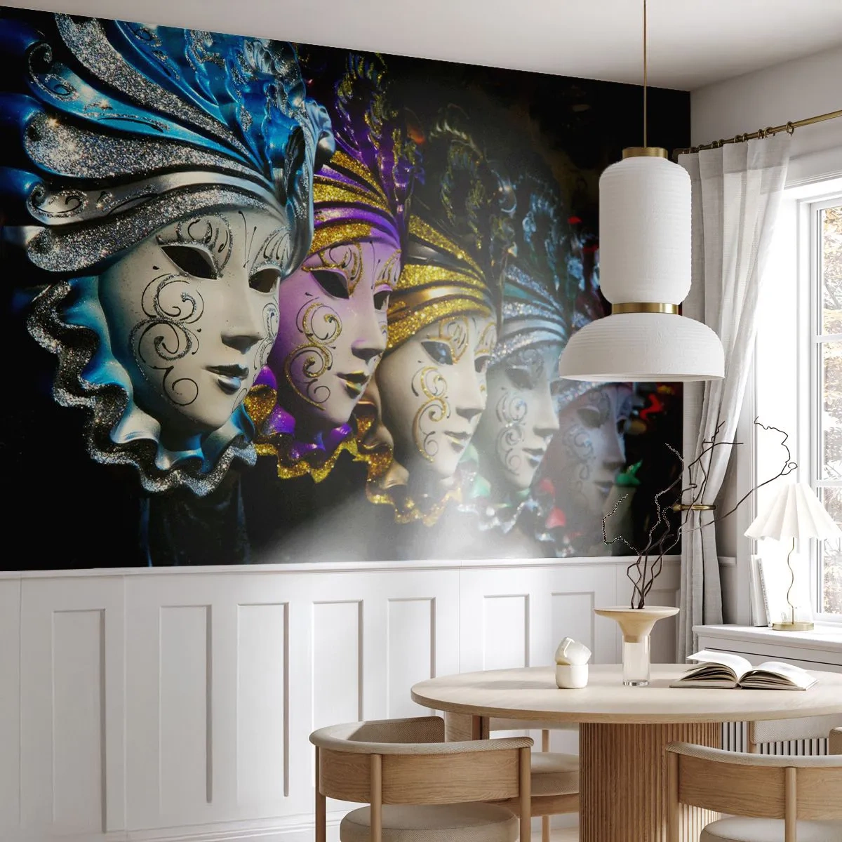 Tapet Standard Eco - Mister în aur și argint - Mască venețiană, Veneția, Carnaval - 200x140 cm