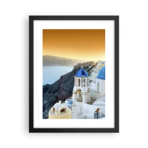 Poster în ramă neagră - Santorini - îmbrățișat de stânci - 30x40 cm