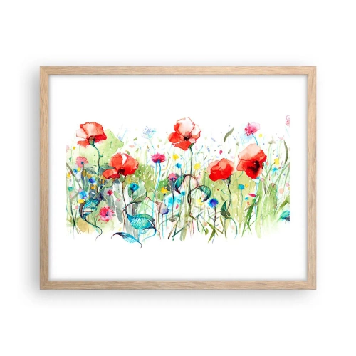 Poster în ramă de stejar deschis - O pajiște înflorită în luna mai - 50x40 cm