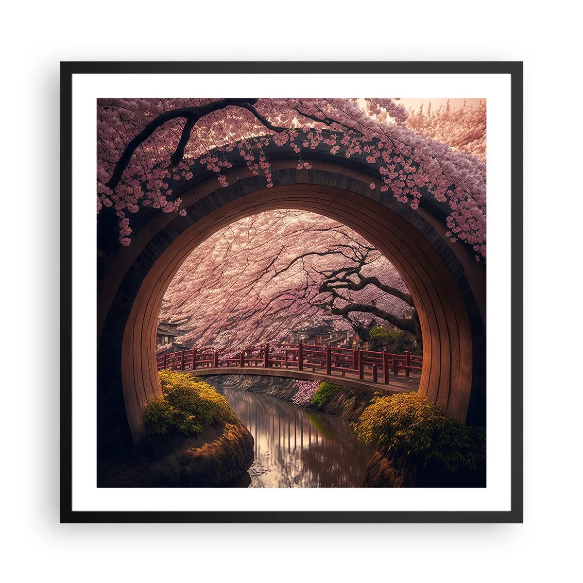 Poster în ramă neagră - Primăvara japoneză - 60x60 cm