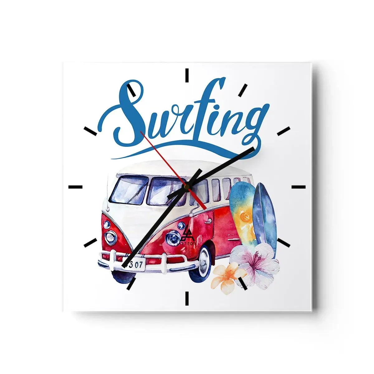 Ceas de perete - Ceas pe sticlă - Un clasic pentru surferi - 30x30 cm