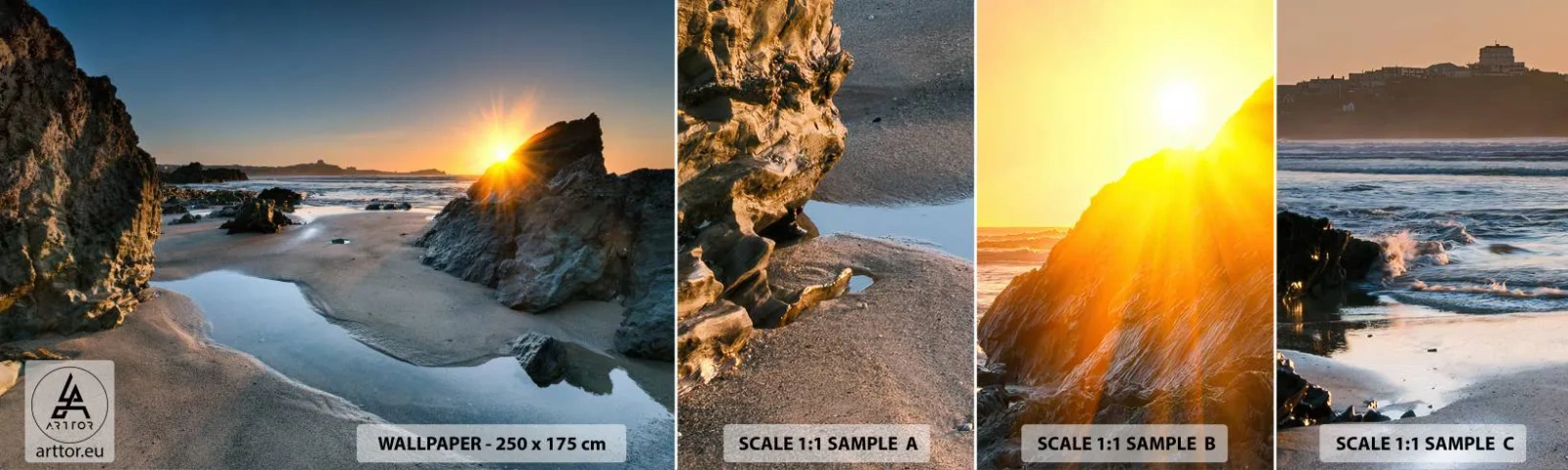 Mostră de Tapet Standard Eco - Neatinse de mâna omului - Peisaj, plajă, Coasta Cornish - 100x30 cm