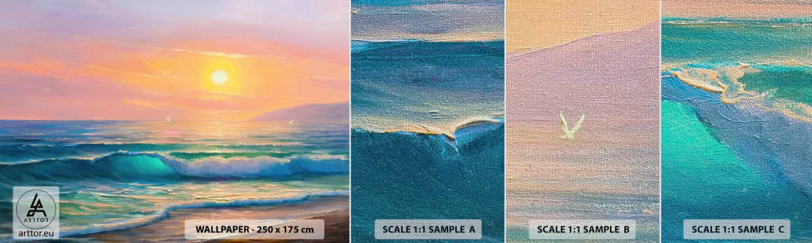 Mostră tapet Premium Canvas - Cântecul turcoaz al valurilor - Abstracția, Peisaj, Mare - 100x30 cm