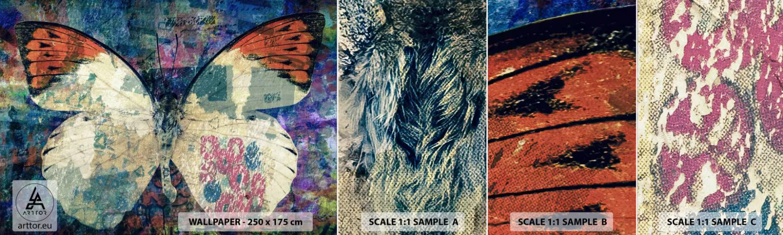 Mostră tapet autocolant Deluxe Sticker - Fragilitate subtilă - Fluture, Abstracția, Bucată - 100x30 cm