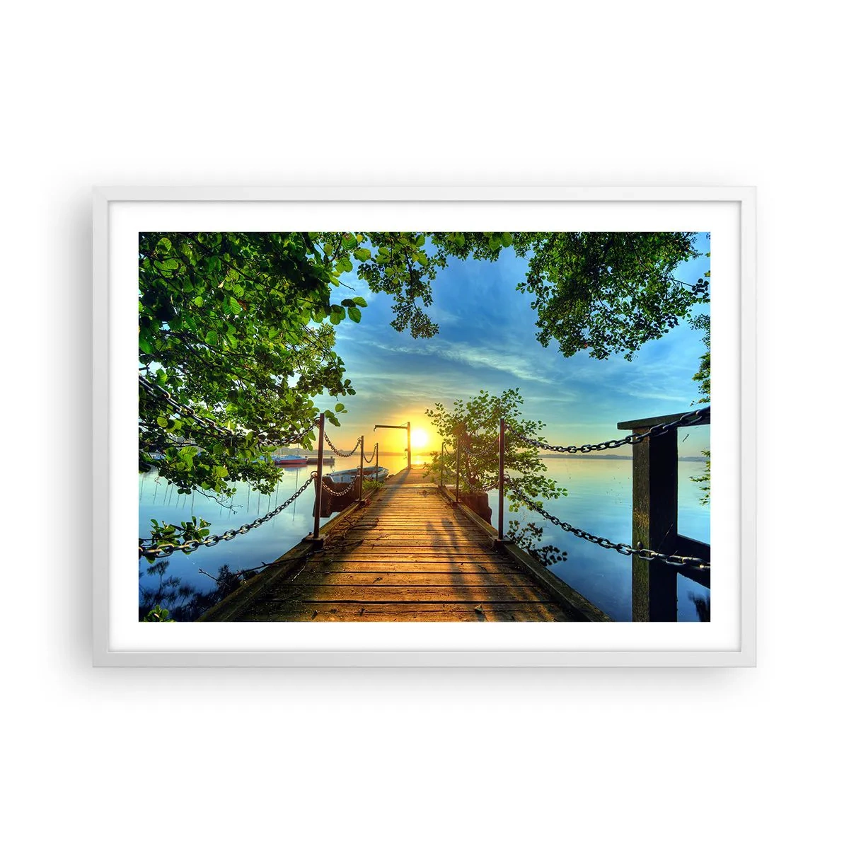 Poster în ramă albă - Apusul la malul apei - 70x50 cm