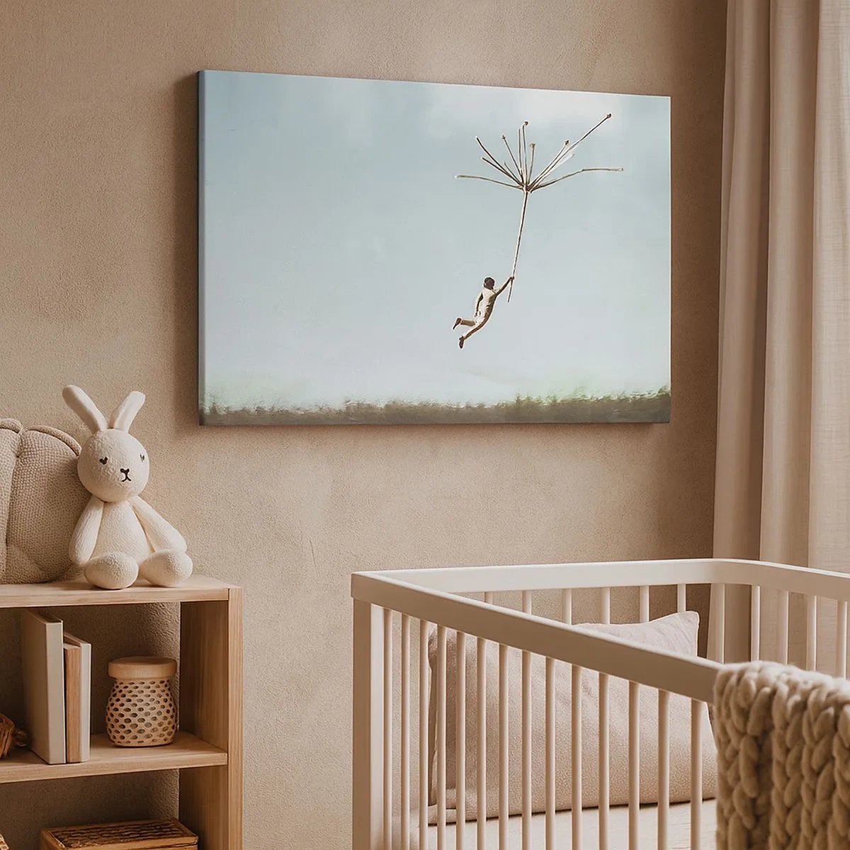 Tablou pe pânză Canvas - O figură ridicată de o sămânță mare de păpădie - 70x50cm - Zmeuri, suflante, vânt - Decorațiune modernă pentru perete pentru living și dormitor ARTTOR