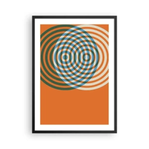 Poster în ramă neagră - Cercuri concentrice colorate pe un fundal portocaliu - 50x70cm - Variație circulară abstractă - Decorațiune modernă pentru perete pentru living și dormitor ARTTOR
