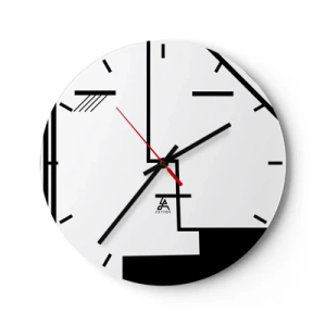 Ceas de perete - Ceas pe sticlă - Grafică minimalistă alb-negru cu linii geometrice - 30x30cm - Doar un sărut - Decorațiune modernă pentru perete pentru living, bucătărie și dormitor ARTTOR
