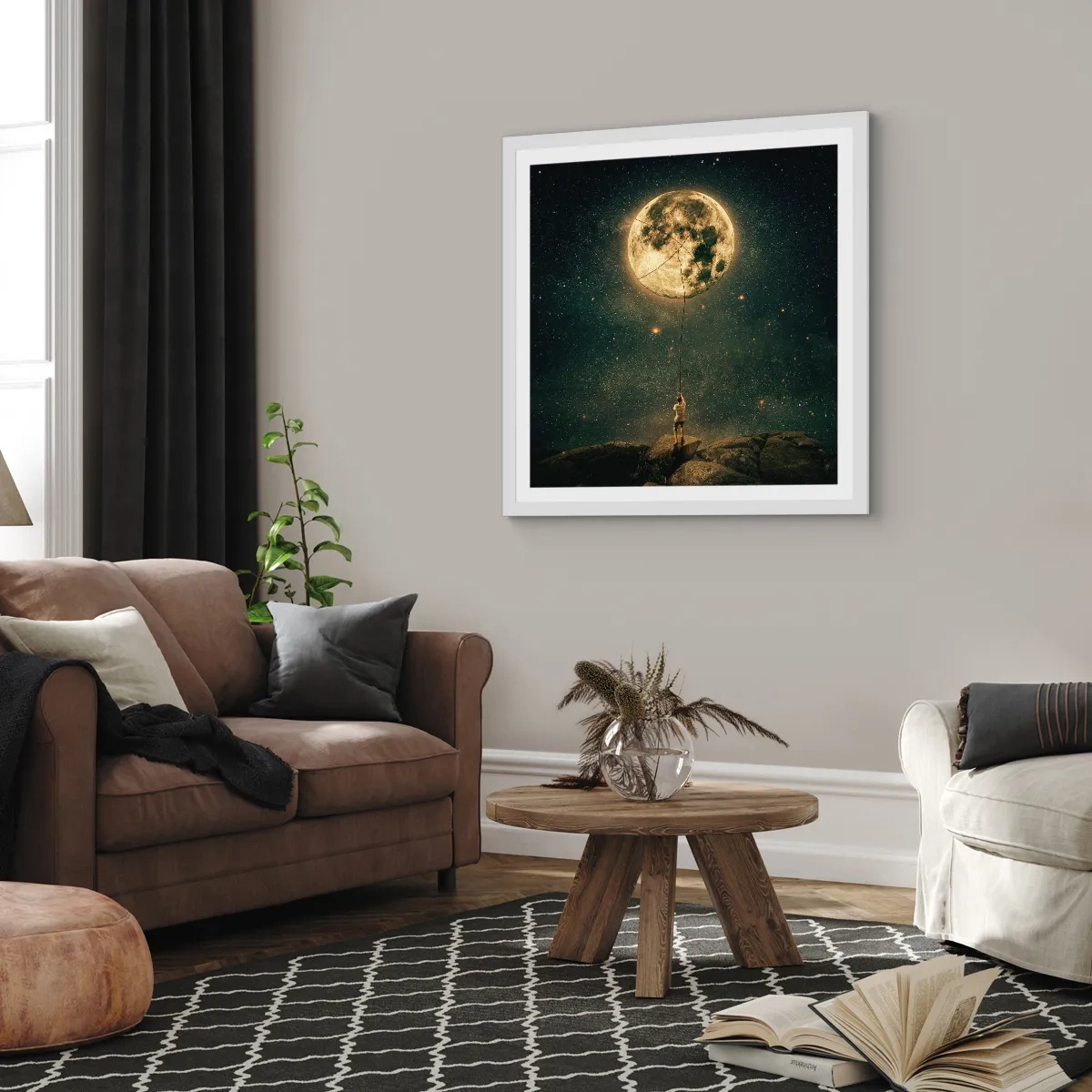 Poster în ramă albă - Cel care a furat Luna - 40x40 cm