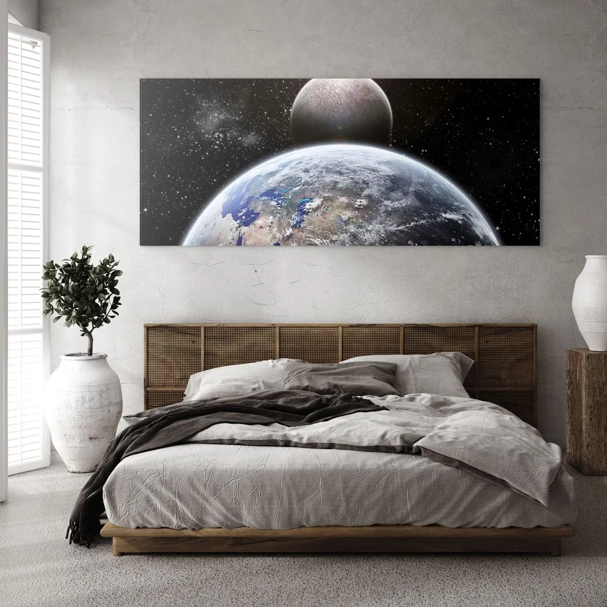 Tablou pe sticlă - Peisaj cosmic - răsărit de soare - 90x30 cm
