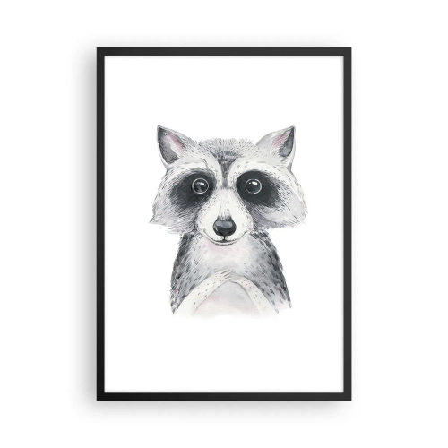 Poster în ramă neagră - Un raton drăguț înfățișat pe un fundal alb - 50x70cm - Un moment pentru emoții - Decorațiune modernă pentru perete pentru living și dormitor ARTTOR