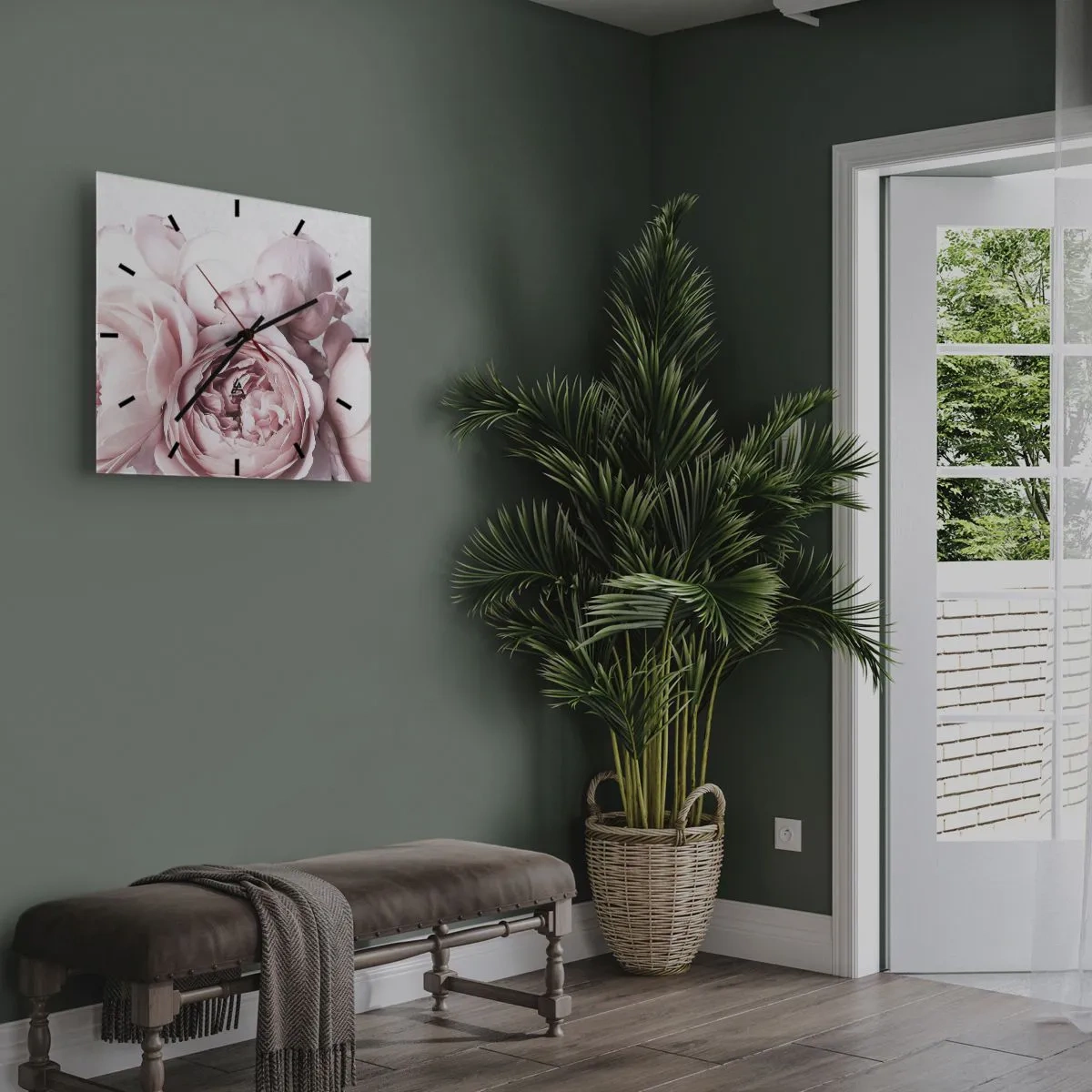 Ceas de perete - Ceas pe sticlă - Pentru romantici - 40x40 cm