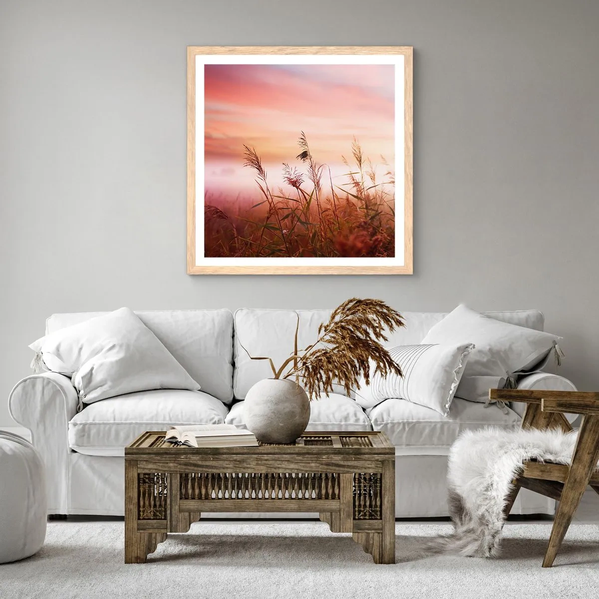 Poster în ramă de stejar deschis - Zmeuri, suflante, vânt - 50x50 cm