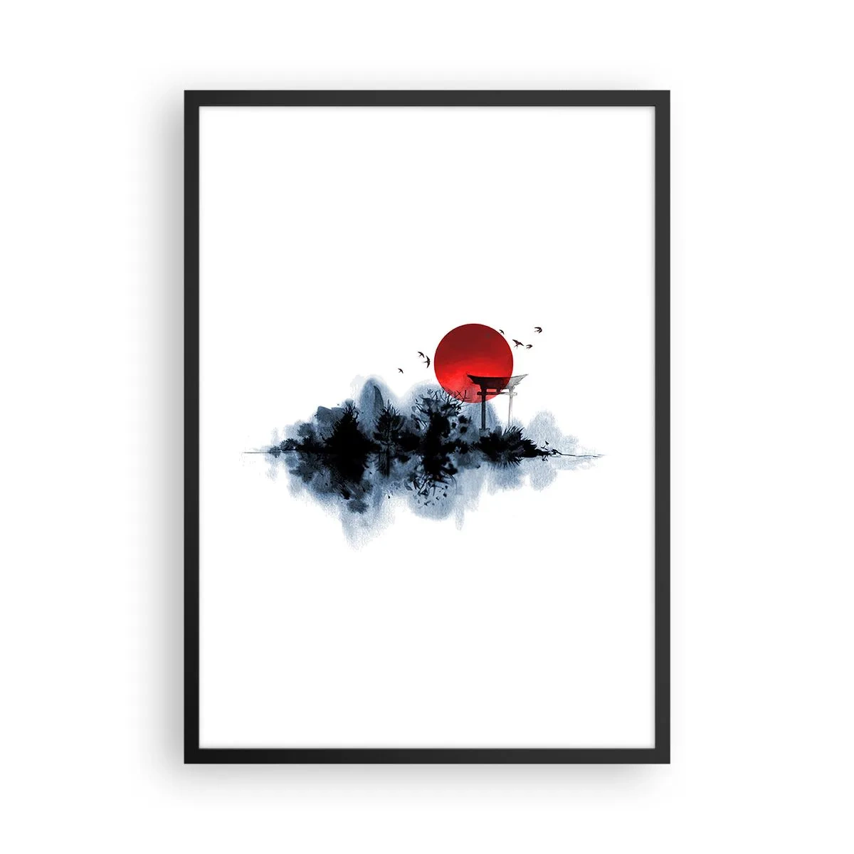 Poster în ramă neagră - Discul solar roșu de deasupra porții Torii japoneze - 50x70cm - O vedere japoneză - Decorațiune modernă pentru perete pentru living și dormitor ARTTOR