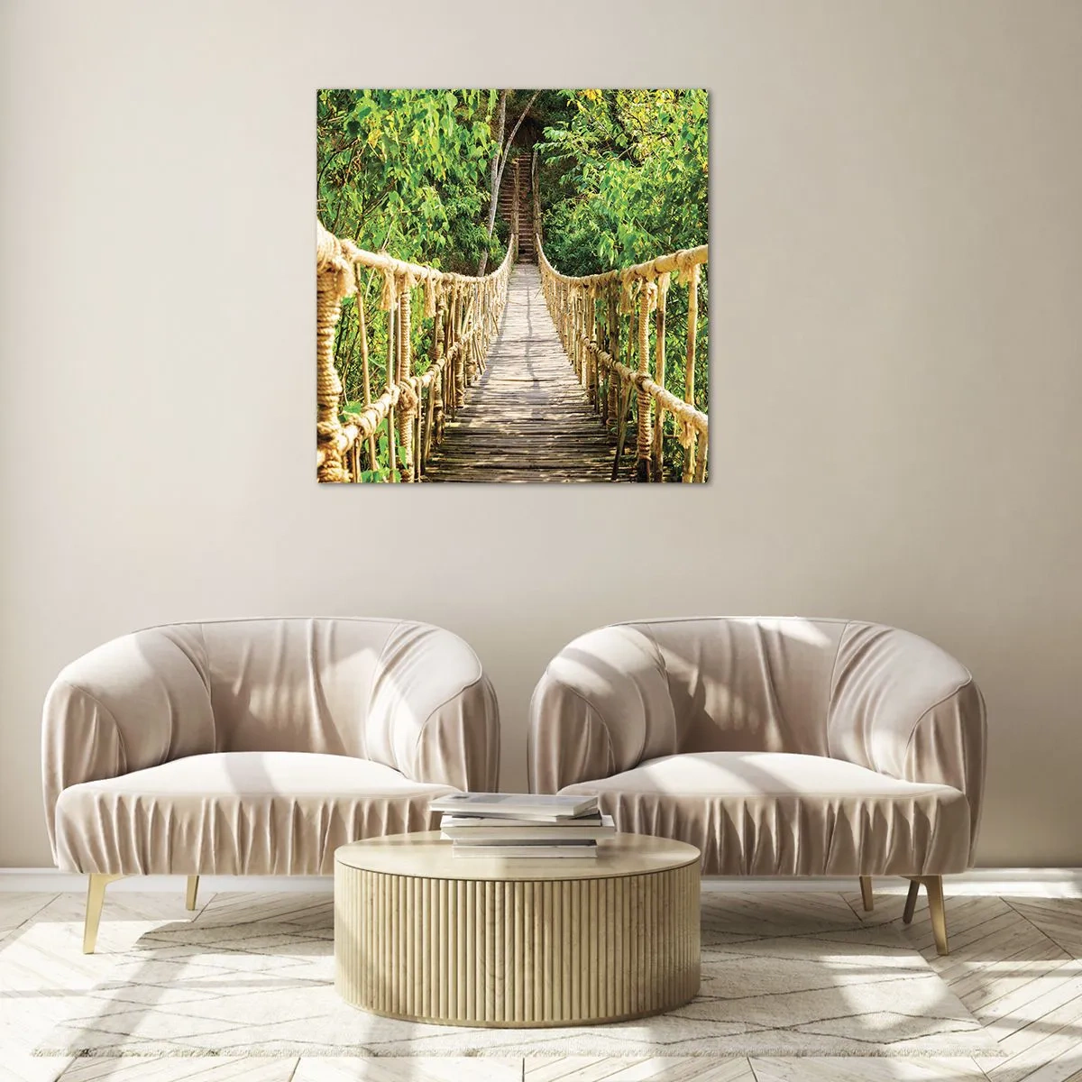 Tablou pe sticlă - Suspendat în verde - 50x50 cm