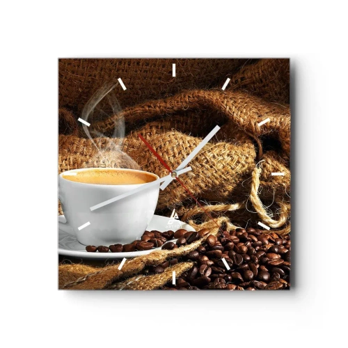 Ceas de perete - Ceas pe sticlă - Mirosul de mokka și densitatea lichidului de miere - 30x30 cm