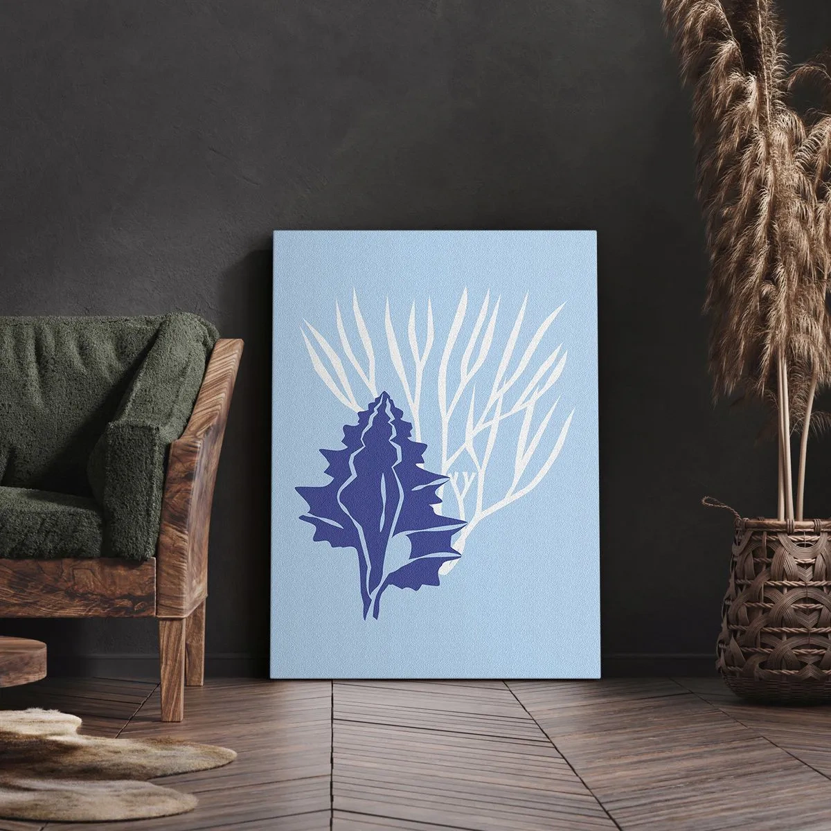 Tablou pe pânză - Forme cu frunze - 55x100 cm