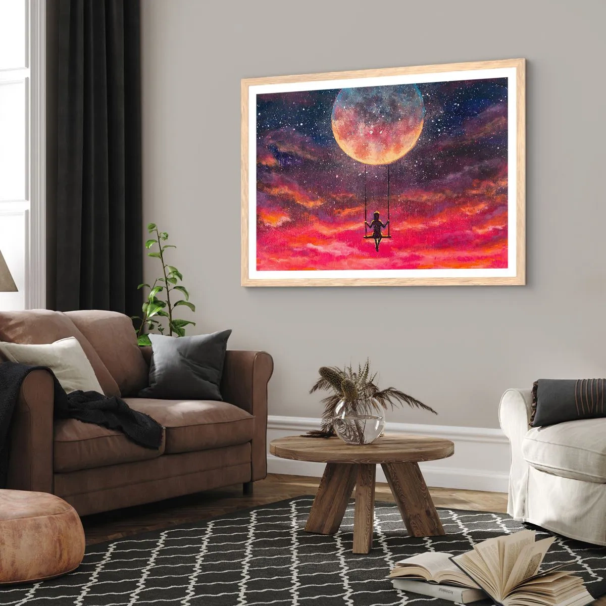 Poster în ramă de stejar deschis - Cu capul în nori - 100x70 cm