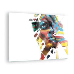 Tablou pe sticlă - Portret cu accente abstracte și colorate pe față - 70x50cm - Personalitate colorată - Decorațiune modernă pentru perete pentru living și dormitor ARTTOR