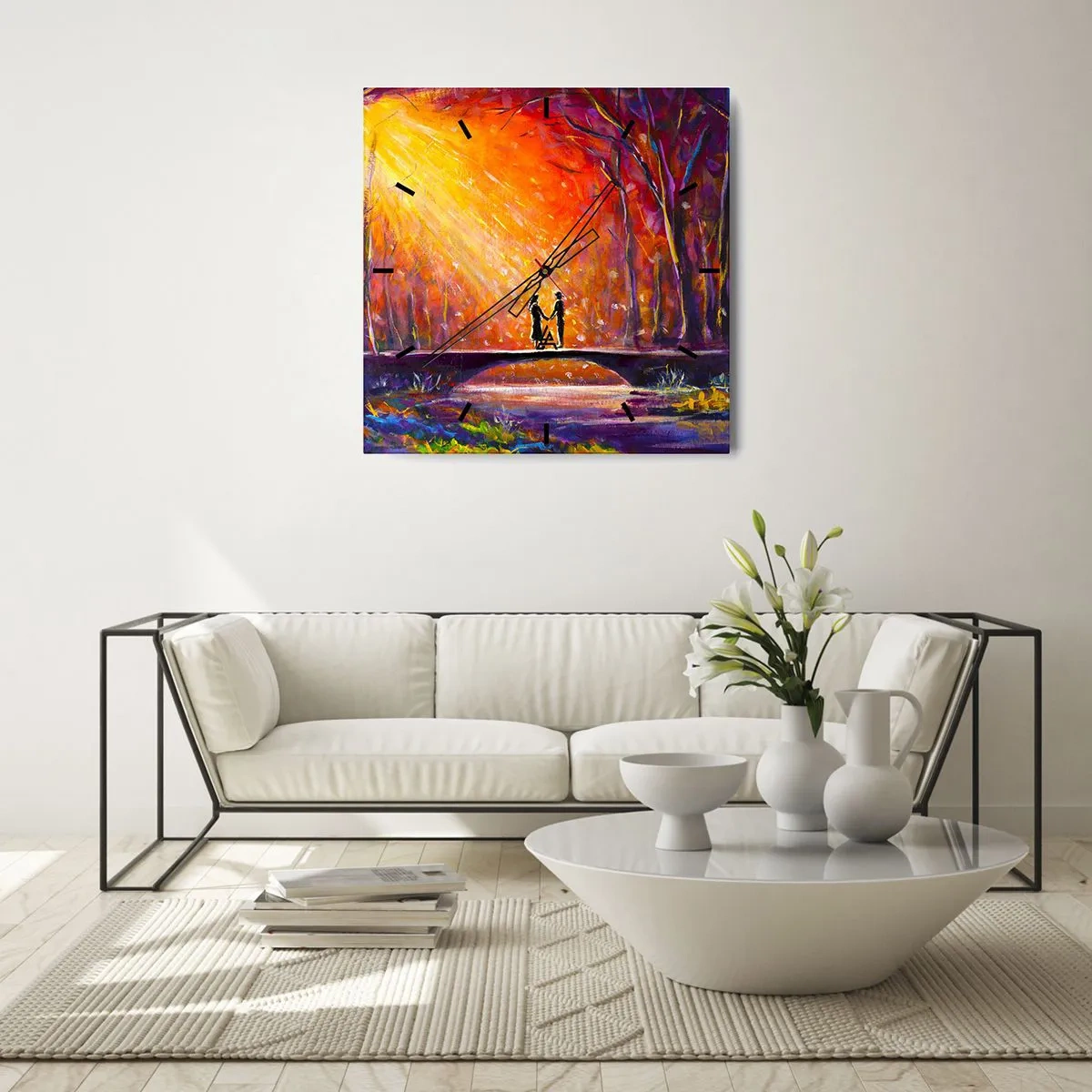 Ceas de perete - Ceas pe sticlă - Și cerul îi iubește - 40x40 cm