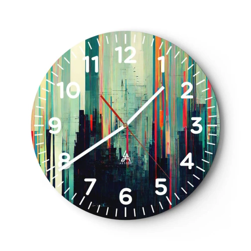 Ceas de perete - Ceas pe sticlă - Oraș futurist - 30x30 cm