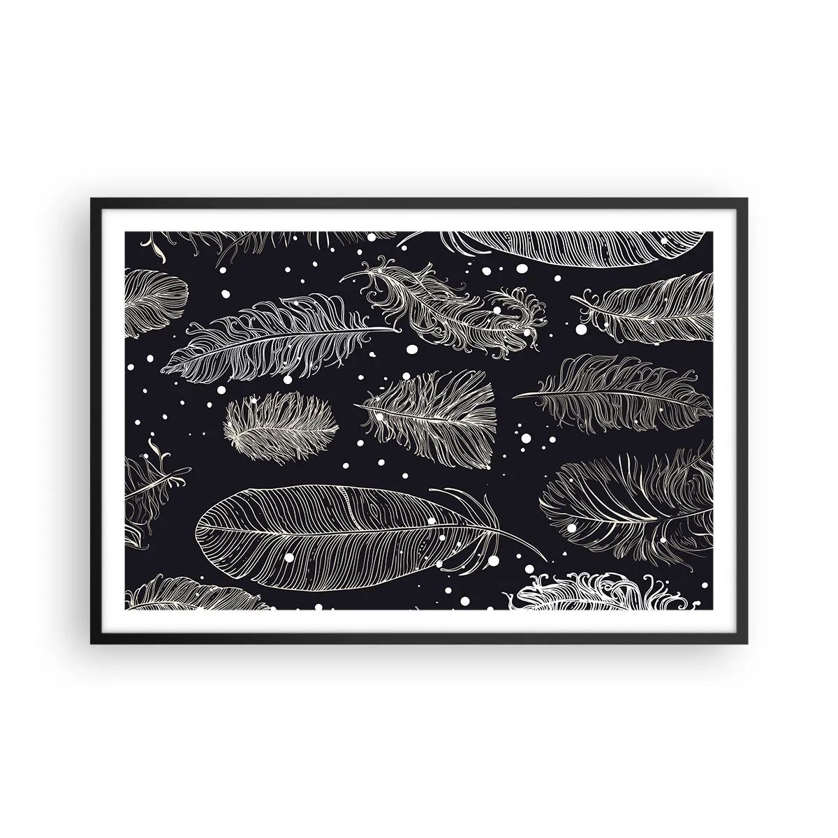 Poster în ramă neagră - Dantelă cu pene - 91x61 cm