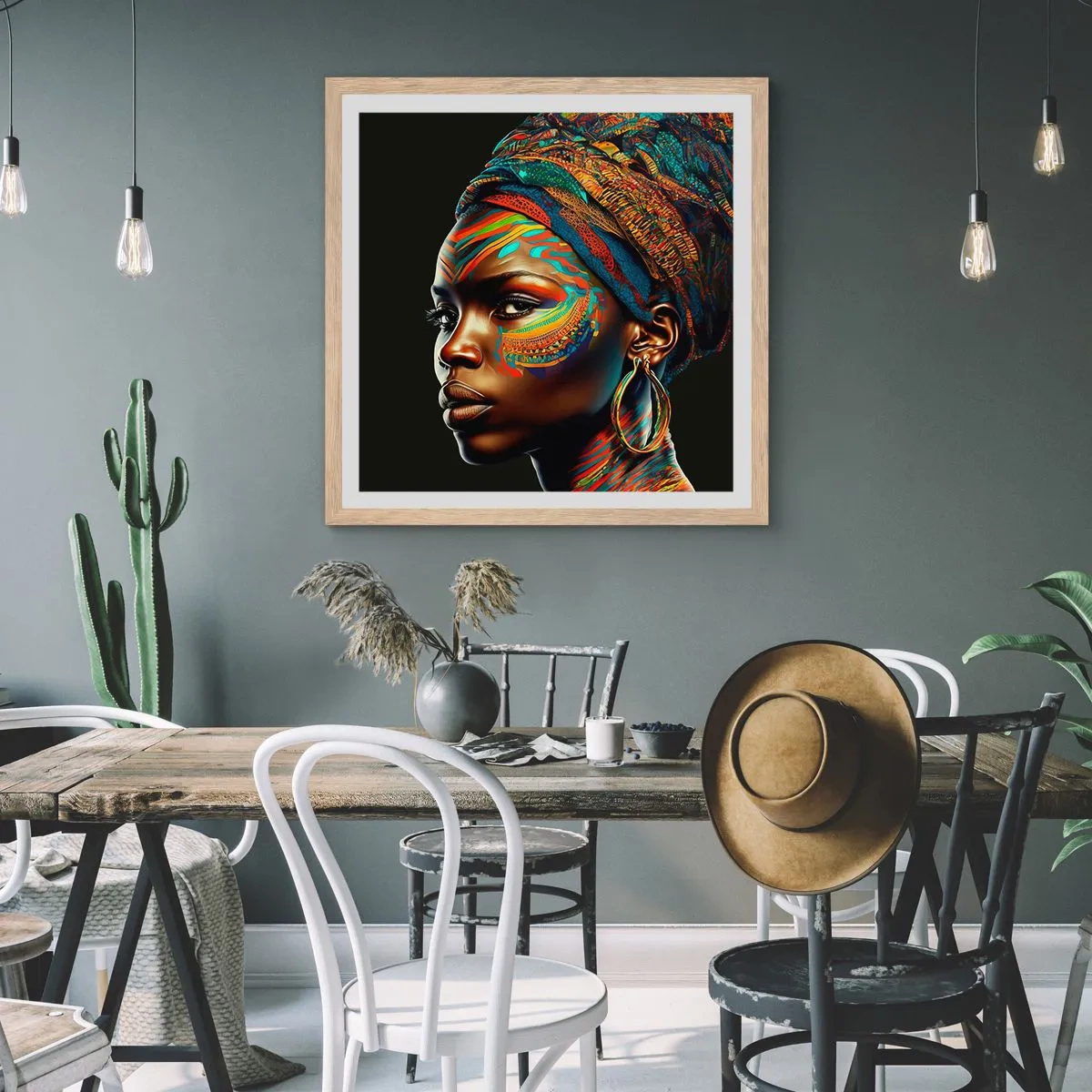 Poster în ramă de stejar deschis - Regina africană - 50x50 cm