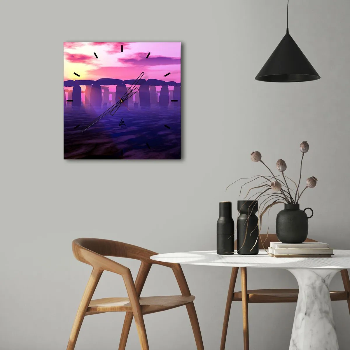 Ceas de perete - Ceas pe sticlă - Mister în zori de zi în ceață - 30x30 cm