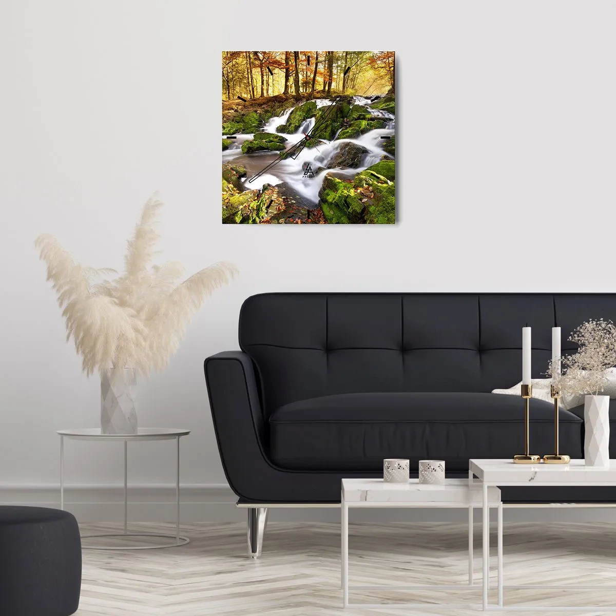 Ceas de perete - Ceas pe sticlă - Repede prin pădure de toamnă - 40x40 cm