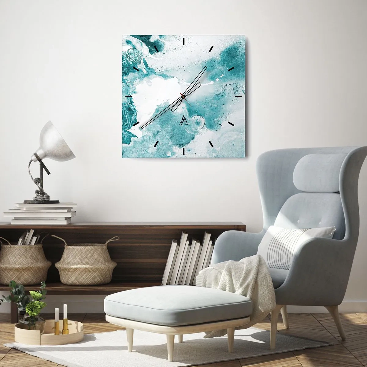 Ceas de perete - Ceas pe sticlă - Câmpii inundabile de albastru - 30x30 cm