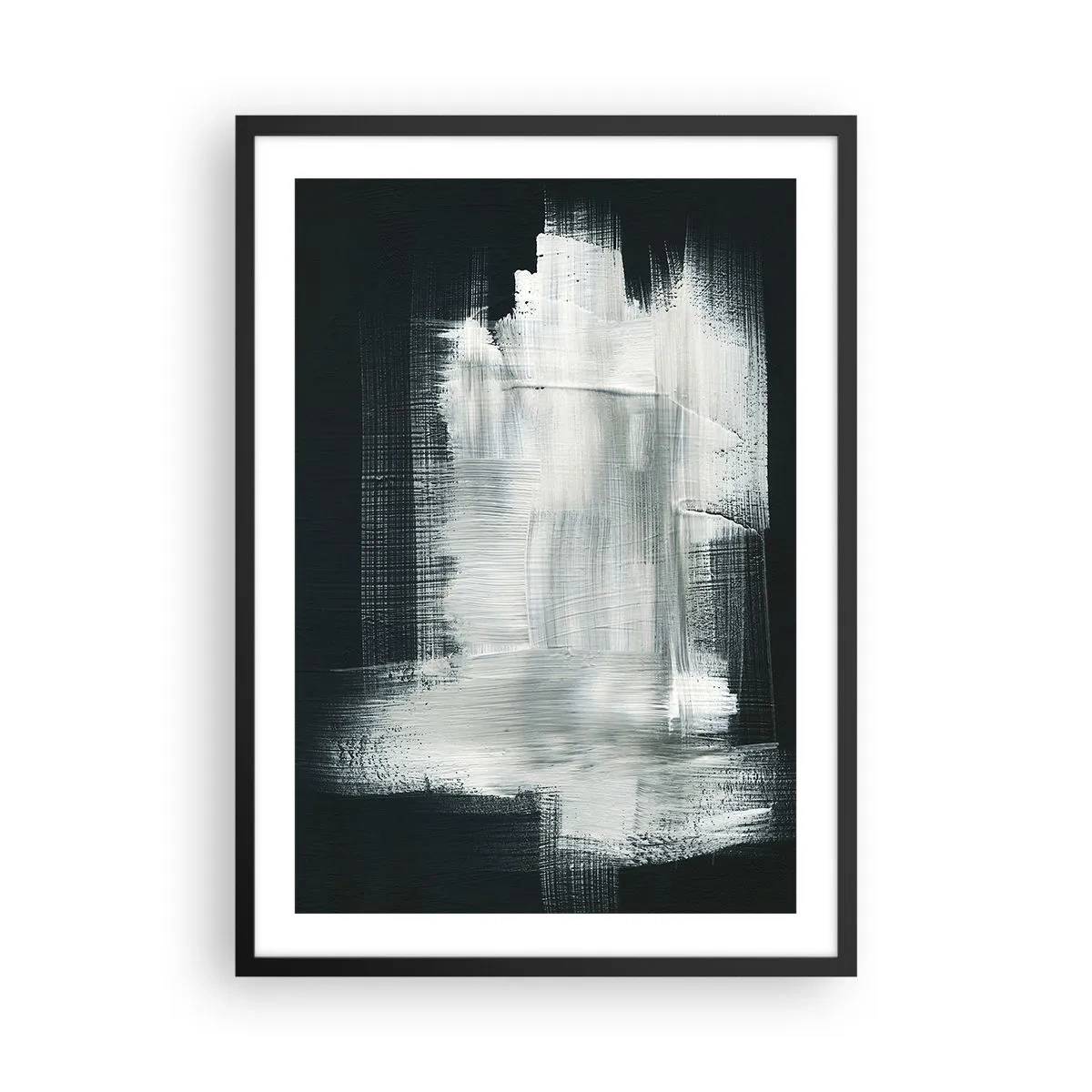 Poster în ramă neagră - Compoziție abstractă în alb pe fundal închis - 50x70cm - Țesut vertical și orizontal - Decorațiune modernă pentru perete pentru living și dormitor ARTTOR