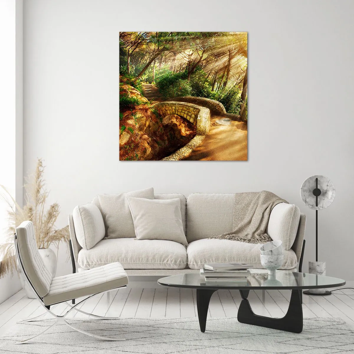 Tablou pe sticlă - Direct de pe pod în pădurea de basm - 70x70 cm