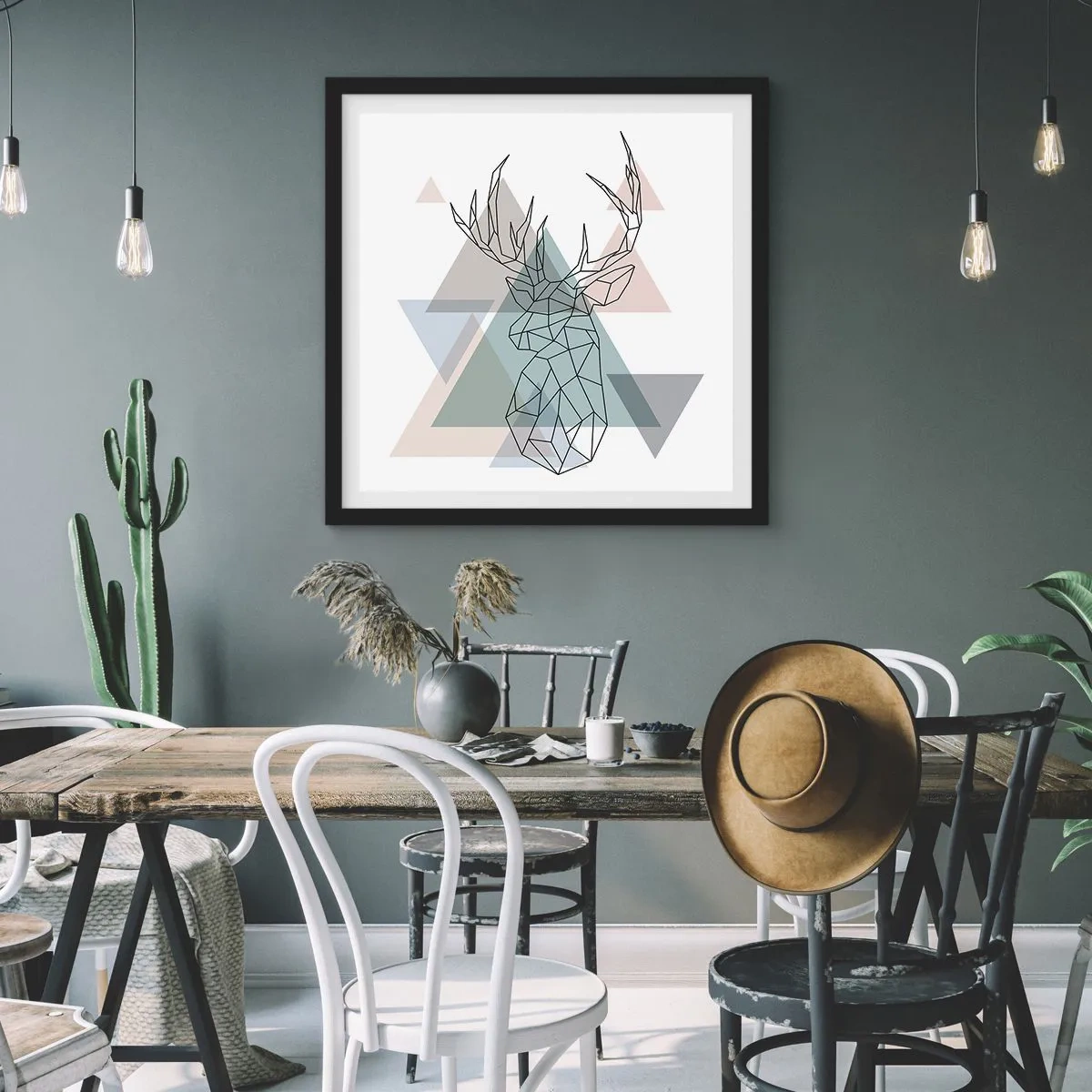 Poster în ramă neagră - Într-o pădure geometrică - 30x30 cm