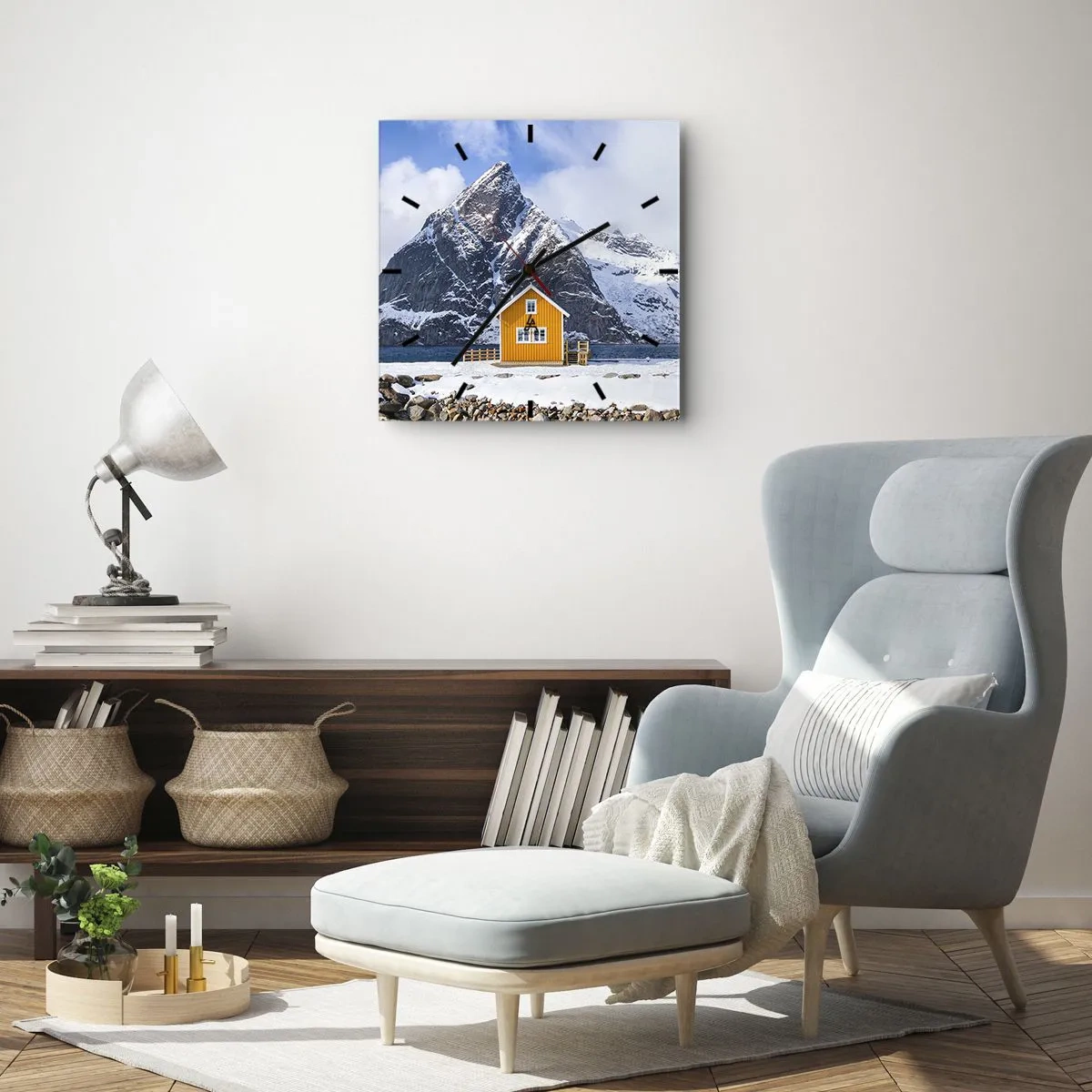 Ceas de perete - Ceas pe sticlă - Vacanță scandinavă - 40x40 cm