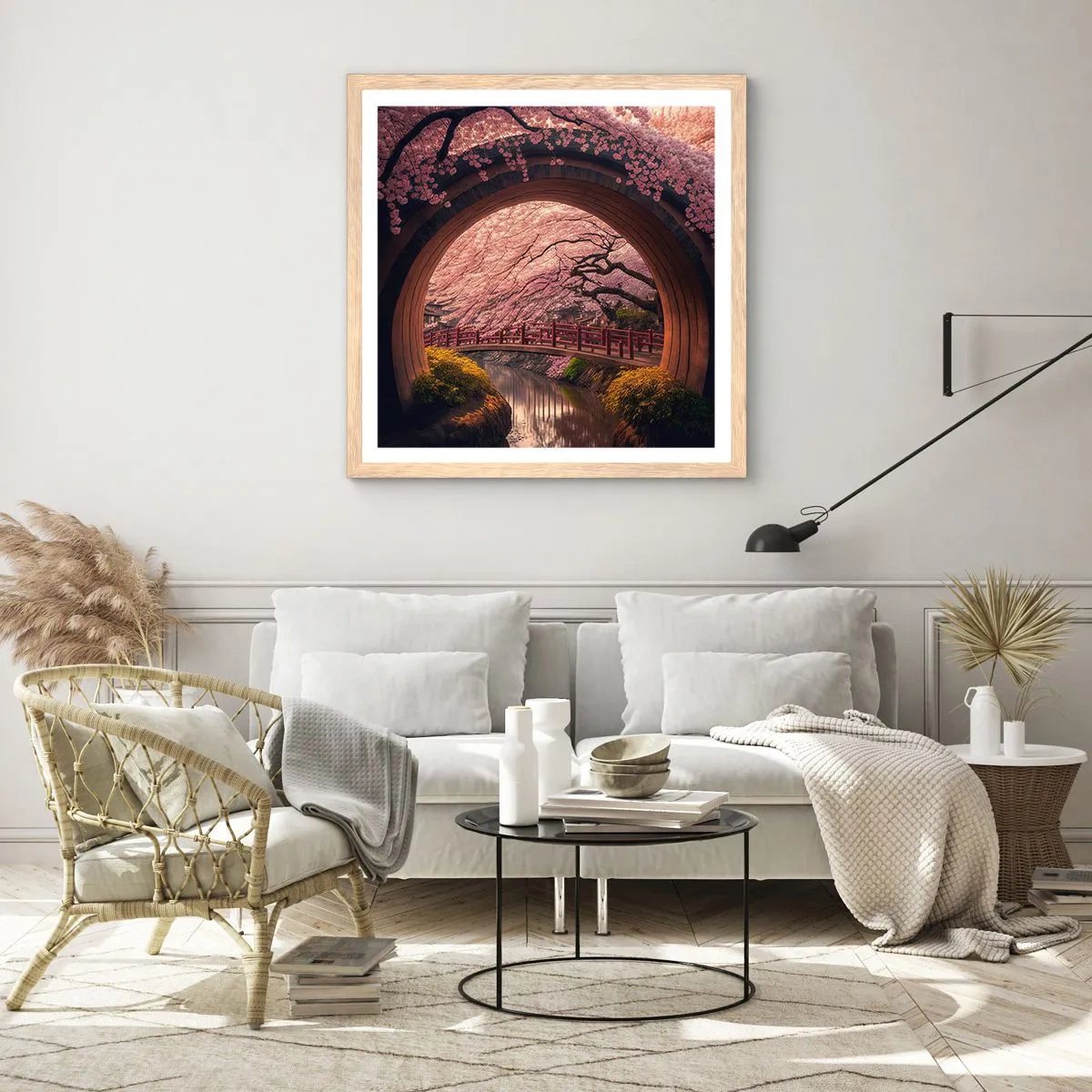 Poster în ramă de stejar deschis - Primăvara japoneză - 60x60 cm