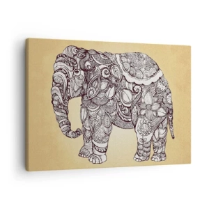 Tablou pe pânză Canvas - Elefant desenat manual cu un model ornamentat pe un fundal bej - 70x50cm - Elefantul oriental - Decorațiune modernă pentru perete pentru living și dormitor ARTTOR