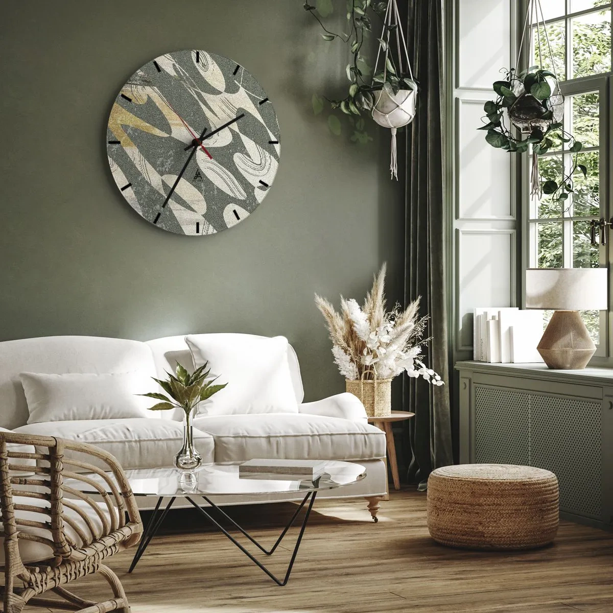 Ceas de perete - Ceas pe sticlă - Abstracție ritmică - 40x40 cm