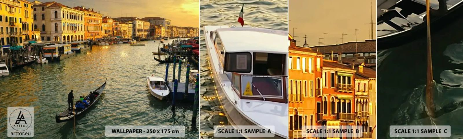 Mostră de Tapet Standard Eco - Pe partea însorită a străzii - Oraș, Veneția, Italia - 100x30 cm