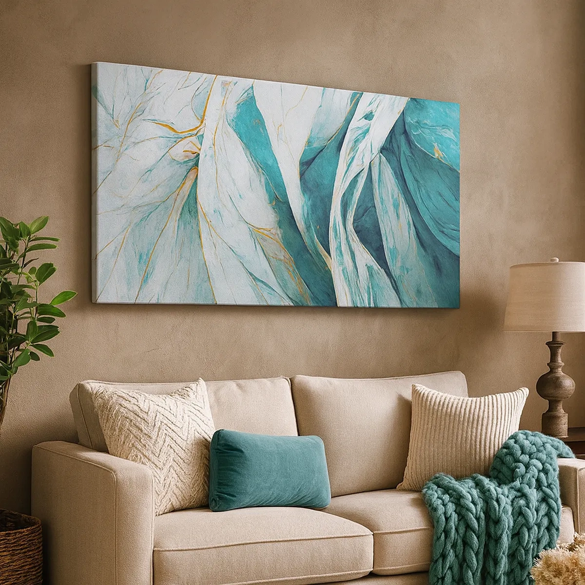 Tablou pe pânză - Abstractul albastru cu motiv auriu - 30x30 cm