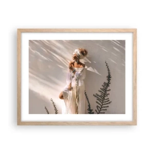 Poster în ramă de stejar deschis - Soarele și fata - 50x40 cm