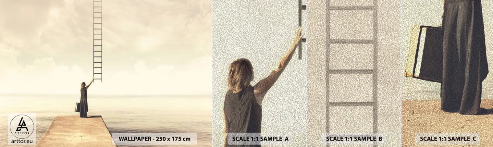 Mostră tapet Premium Sand - O călătorie conceptuală - Abstracția, Femeie, Scară - 100x30 cm