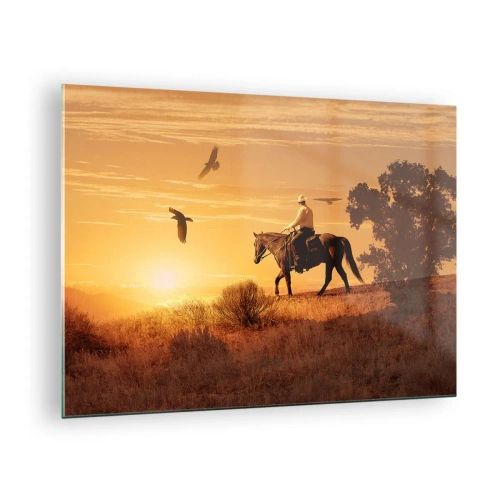Tablou pe sticlă - Singur prin prerie - 70x50cm - Singur peste prerie - Decorațiune modernă pentru perete pentru living și dormitor ARTTOR