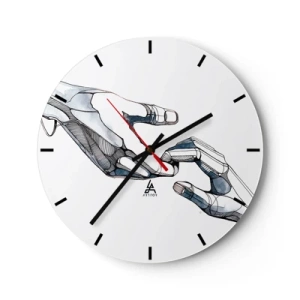 Ceas de perete - Ceas pe sticlă - O fuziune simbolică între mâini umane și robotice - 30x30cm - Gest frumos - Decorațiune modernă pentru perete pentru living, bucătărie și dormitor ARTTOR